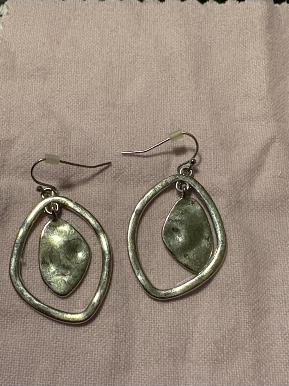 Silver Tone Dangle Hoop Earrings with Brushed Leaf Drops